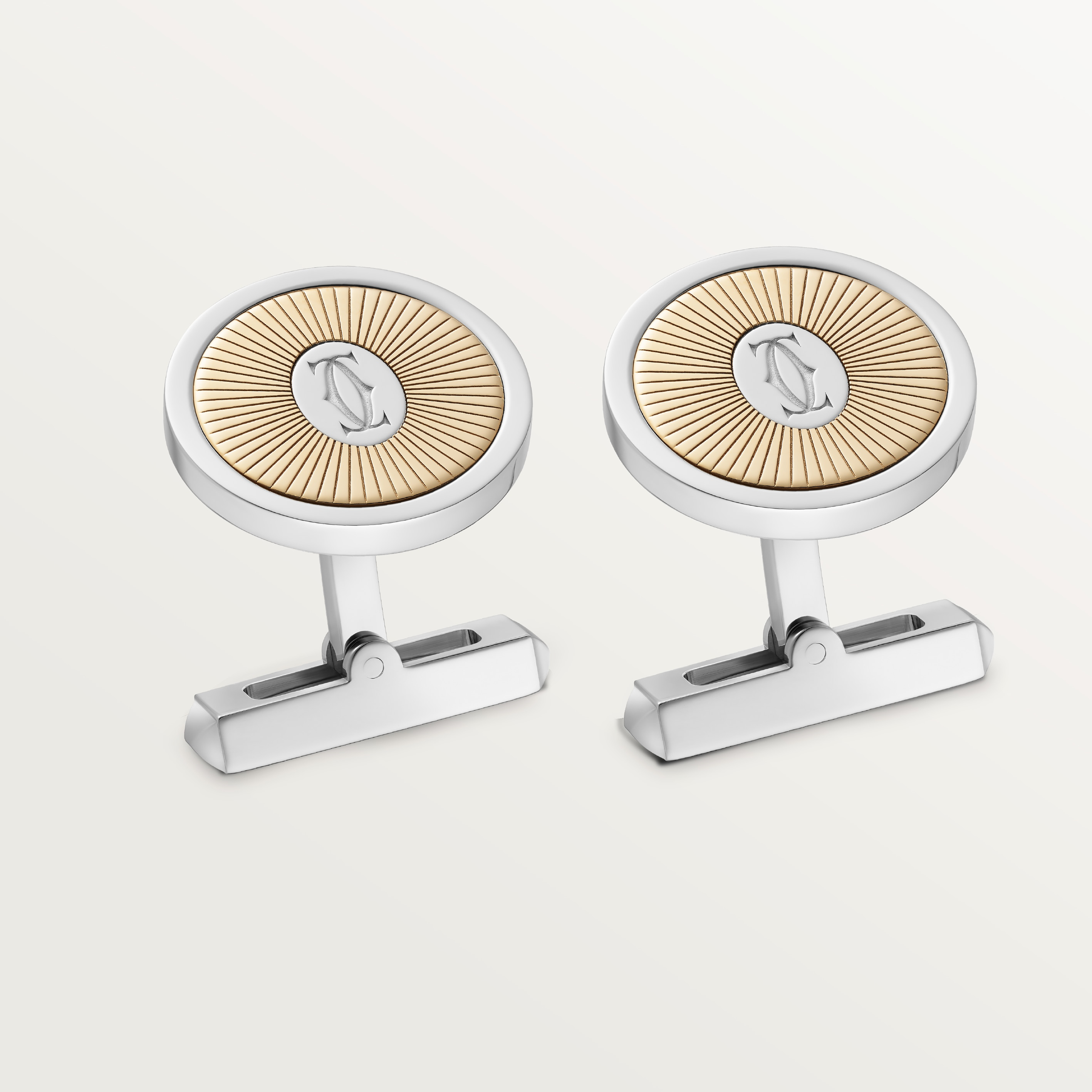 Double C de Cartier logo cufflinks with gold and silver Sunray motif