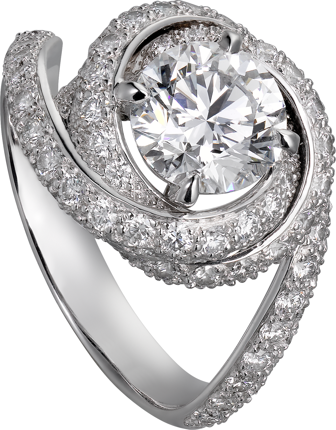Trinity Ruban solitaire, brilliant-cut diamond, paved 