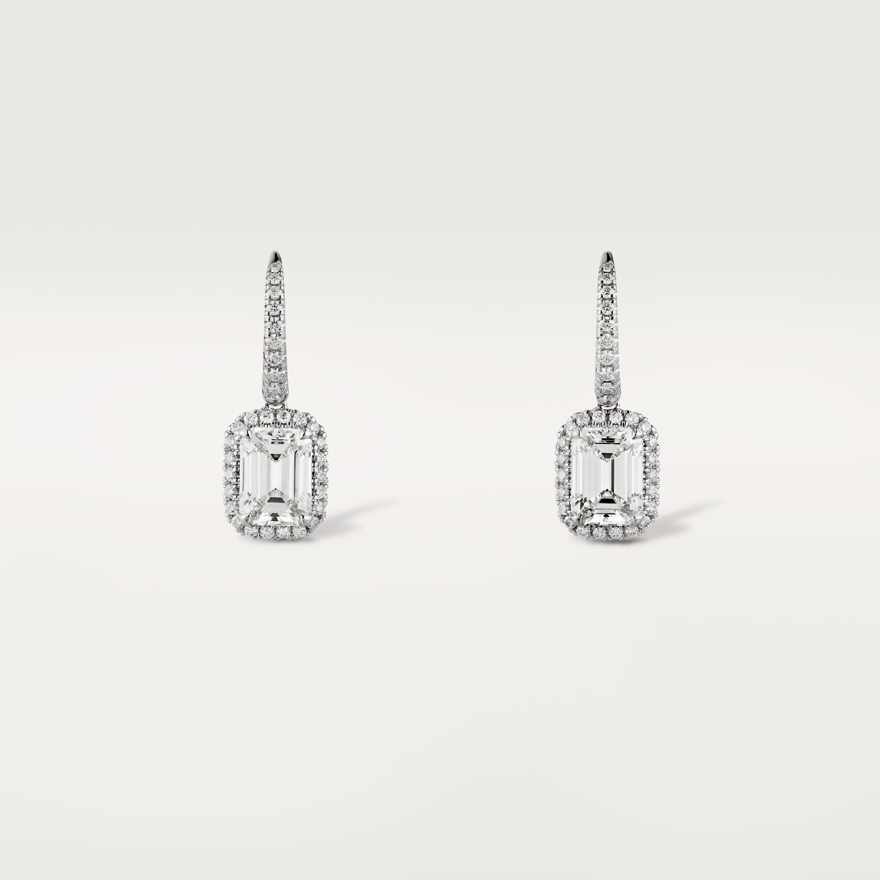 Cartier Destin&eacute;e sleeper earrings, 2 emerald-cut diamonds, paved